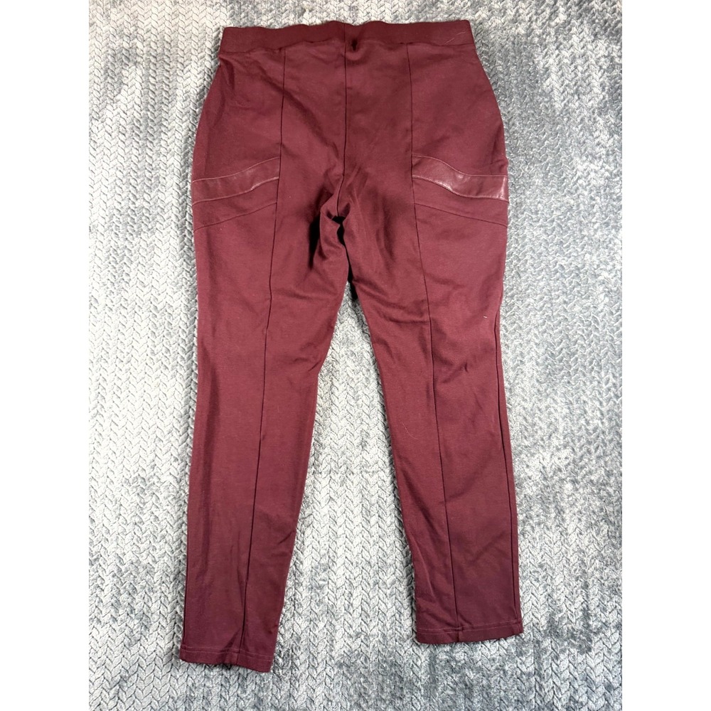 Ashley Stewart Faux Leather Trim Pants Womens 18/20 Burgundy Stretch High Rise - Picture 8 of 9